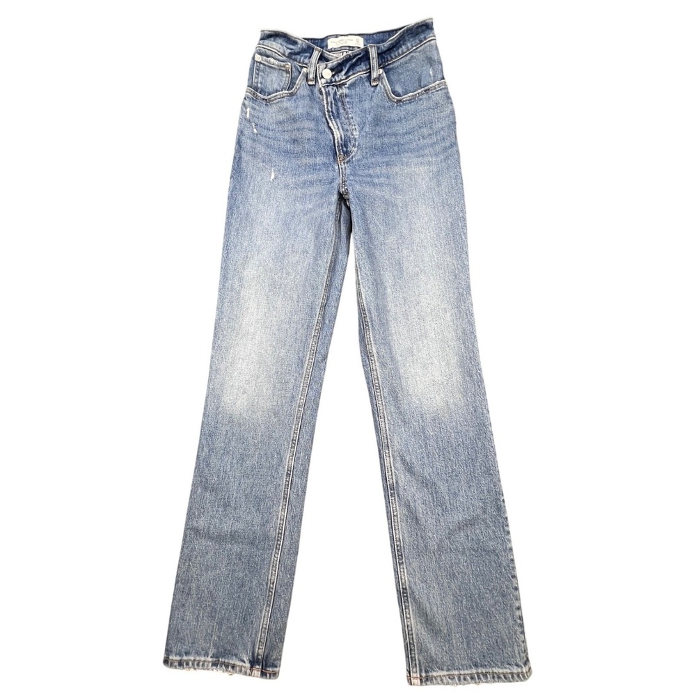 Abercrombie & Fitch Blue Criss Cross 90s Distressed Straight Jeans Women 00R